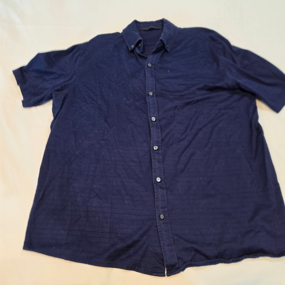Hart Schaffner Marx Shirt Mens Navy Blue Short Sleeve Textured Knit Button Down